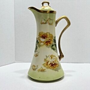 Antique Coronet Limoges France Hand Painted Chocolate Pot Signed Feral? Read 11"